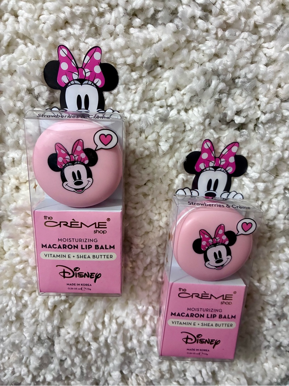 NEW bundle of 2 CRÈME shop Macaron Lip Balm Disney Minnie Mouse PINK Strawberry